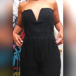 Strapless Jumpsuit, Deep V Neck, Stretchy